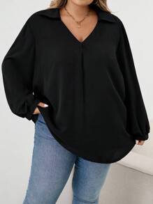 SHEIN CURVE+ Plus Size Women's Autumn And Winter Casual Loose And Comfortable V-Neck Black Long-Sleeved Shirt,Fall Women Clothes,Women Blouse,Curv Tops,Old Money,Black Top,Business Casual Women,Office Wear Women,W,Teacher Shirtsfall Clothes For Women,Winter,CURVE PLUS Plus Size Blouses Plus Size Black Shirt Plus Size V-Neck Blouse Plus Size Women Shirts Curvy Blouses