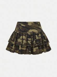 SHEIN Girlism 少女豹纹针织修身分层蛋糕裙裤，防走光腰带裤，适合运动和街头穿着 - 彩色 - 查看 2