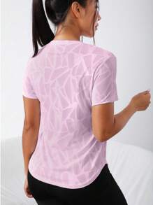 Core Rhythm Áo thun thể thao cổ tròn tay ngắn in họa tiết toàn thân thời trang dành cho nữ, mùa hè - Hồng - Xem 2