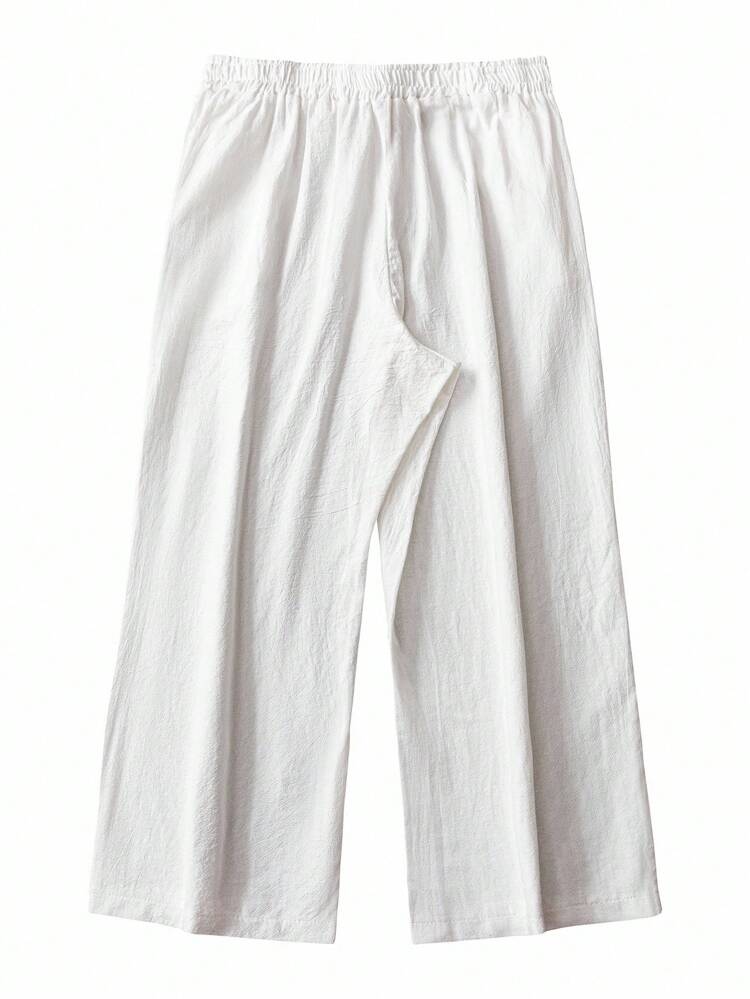 プラスサイズ 無地カジュアル ミニマリストスタイル ホワイトパンツ レディース、セントパトリックデー、夏、バカンス、カジュアル デイリーウェア