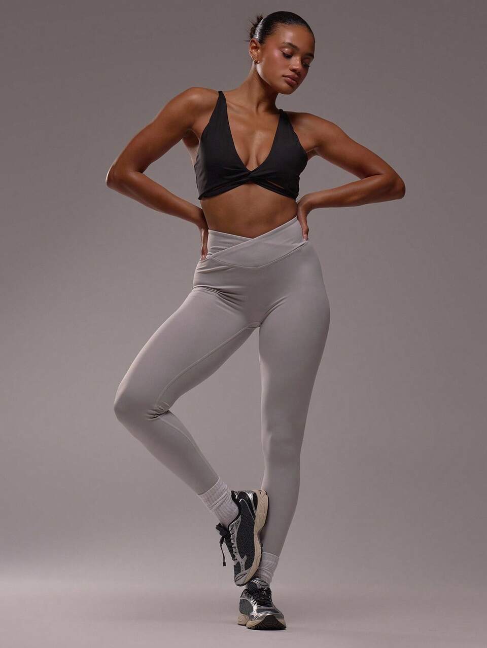 Conjunto de 2 Leggings de Ginástica com Cintura Alta e Detalhe em V na Cintura, Sem Costura, Roupa de Ginástica Ativa de Fitness