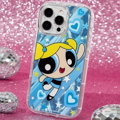 THE POWERPUFF GIRLS X SHEIN Ốp lưng điện thoại bền và thời trang, túi khí dày bốn mặt chống rơi, ốp lưng bảo vệ in hình bong bóng, tương thích với iPhone 11 - 17 Pro Max, Y2K