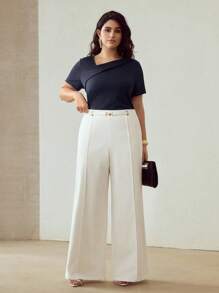 MOTF PREMIUM PLUS SIZE PINTUCK SLANT POCKET SUIT PANTS WINTER FALL AUTUMN - White - View 5