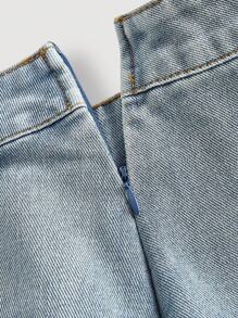 SHEIN MOD 女士纯色纽扣前无袖上衣和褶皱牛仔裙休闲套装牛仔裙套装2件套牛仔套装女式牛仔装女式两件套裙套装女式背心和裙子套装 - 中等水洗藍 - 查看 7