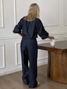 Livesso 女式夏季系带长袖上衣和休闲牛仔裤套装