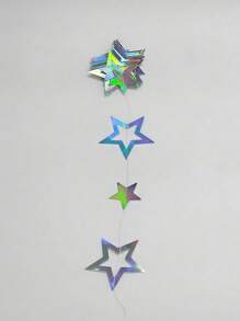 3.7 米 12.1 英尺闪光纸横幅生日派对装饰第一个 1 岁生日银星花环成人婚礼婴儿洗礼毕业新年装饰派对装饰挂饰闪光激光切割星形镂空星星可立即用于生日婚礼节日用品 - 銀色 - 查看 5