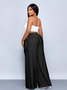 SOLERSUN Plus Size Women's High Waist Faux Linen Blend Pants, Summer Baggy Pants Fall Cloth For Women - Black - View 6