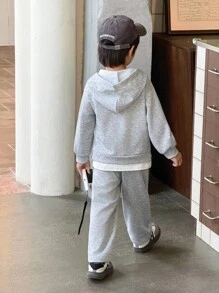 Genkimix Kids 男童休闲骑士印花长袖连帽衫和运动裤套装 - 灰色 - 查看 2