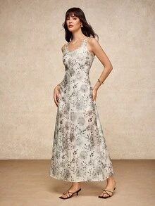 House of One Floral Printed Transparent Sleeves Low Back Maxi Dress Women Elegant Summer Autumn Floral Midi Dress Summer Dress For Women Women Sundress Elegant Summer Dress Midi Sundress Summer Dresses For Women Floral Sundress Sleeveless Midi Dress Women Midi Dresses Summer Dress Women Sleeveless Summer Dress Fall Outfits Business Professional Women Business Casual Woman