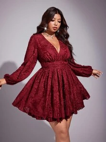 Váy mùa hè tay dài bó sát vai chéo gợi cảm cỡ lớn - Màu Đỏ Sâu - Xem 7