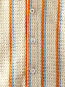 SHEIN 2pcs Young Boy Textured Stripe Knit Shirt And Shorts Set - Multicolor - View 6