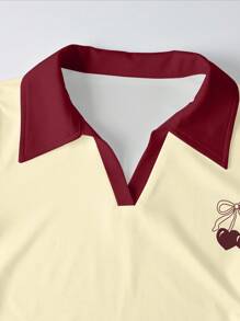 INAWLY 女士时尚 Polo 领侧褶短袖上衣，夏季 - 彩色 - 查看 3