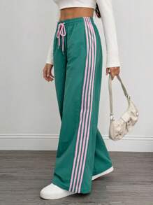 SHEIN Tall Quần sọc tương phản thường ngày dành cho nữ - màu xanh lá - Xem 5