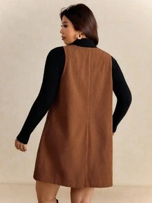 Elaquor Plus Size Women's Solid Color Utility Pocket V-Neck Casual Sleeveless Dress