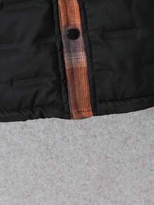 1pc Boys' Loose Fit Padded Plaid Patchwork Casual College Style Padded Coat, Autumn/Winter Fall - Black - View 4