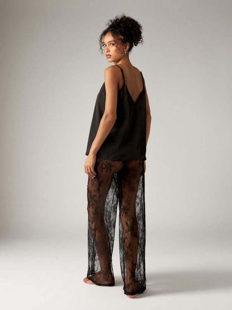 Satin Camisole With Lace Palazzo Pants