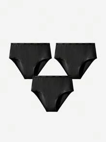 LUVLETTE 3 条装透气棉质基本款高腰三角裤女士内裤套装 - 全黑，也适合青少年女孩和儿童 - 黑色 - 查看 8