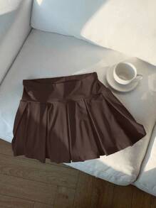 Comfortcana 女士纯色针织可爱运动百褶迷你裙