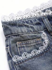 DAZY Women's Flare Jeans With Lace Splice - Medium Wash - View 9