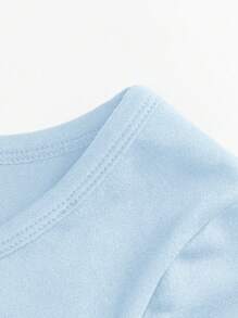 SHEIN EZwear 女士休闲简约浅蓝色圆领插肩袖黑色修身长袖打底 T 恤，适合春秋季 - 淺藍色 - 查看 6