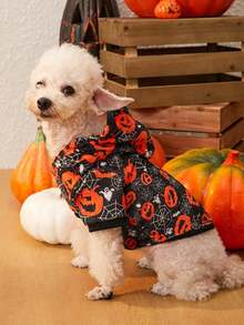 PETSIN 一件宠物万圣节南瓜蜘蛛连帽法兰绒连帽衫 - 彩色 - 查看 2