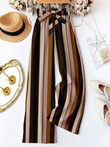 EMERY ROSE Quần cạp cao thắt eo họa tiết sọc tương phản phong cách đại học dành cho nữ cỡ lớn, thích hợp cho mùa thu/đông, ngày nhà giáo và ngày tựu trường - trắng - Xem 5