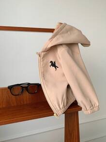 SHEIN 男女通用婴儿休闲连帽羊毛外套，卡其色，适合男婴和女婴，秋冬季