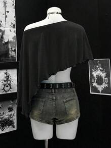 EgrlEra Comfortable Asymmetrical Neck Vacation Style Top - Black - View 2