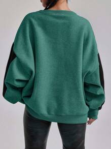 EURMUSE Cotton Colorblock Drop Shoulder Sweatshirt - Mint Green - View 2