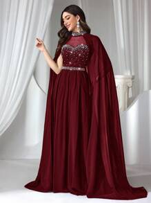 Coutiva 女士水钻与人造珍珠装饰正式晚礼服（大量装饰） - 紅色 - 查看 6