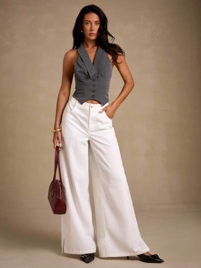 Glamine Áo khoác blazer xám sang trọng và gợi cảm với cổ chữ V sâu, dáng ôm, thiết kế không tay và hở lưng. Hoàn hảo cho phong cách trở lại trường, trang phục của các cô gái tuổi teen, tiệc tùng và trang phục đường phố sành điệu. Trang phục giáo viên dành cho nữ, trang phục ngày lễ