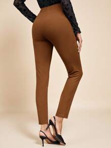 Amorya Women's High Waist Metallic Buckle Detail Skinny Pants Valentine's Day Vacation Outfits Woman Summer Outfits For Women Going Out Tops Women,Business Casual Woman,Summer,Cute Shirts,Office - Brown - View 2