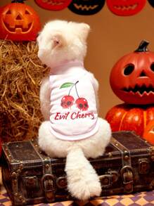 PETSIN 1 pieza Chaleco sin mangas transpirable con estampado de calavera de cereza de Halloween para mascotas - Multicolor - Ver 3