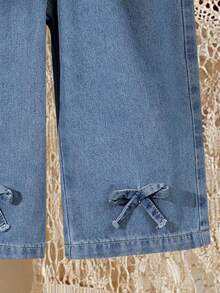 SHEIN Vintaside Kids 女宝宝韩版优雅3D蝴蝶结时尚套装，秋冬 - 藍色 - 查看 8