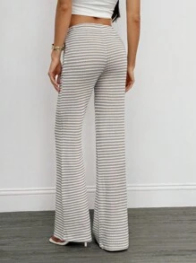 SHEIN Tall 高腰修身女士时尚系带条纹裤 - 彩色 - 查看 2