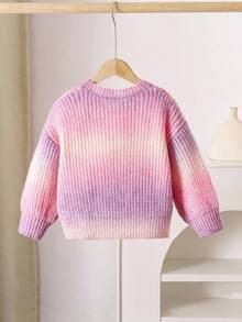 SHEIN Playful Pals Young Girl' Handmade Gradient Knitted Flower Sweater, Cute Casual Round Neck Lantern Sleeve Pullover Girls Knit Sweater Kids Sweaters For Girls Flower Sweater Girl Girls Jumper Ombre Sweater Kids Fall Winter - Multicolor - View 2