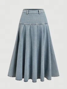 SHEIN MOD 女士纯色纽扣前无袖上衣和褶皱牛仔裙休闲套装牛仔裙套装2件套牛仔套装女式牛仔装女式两件套裙套装女式背心和裙子套装 - 中等水洗藍 - 查看 5