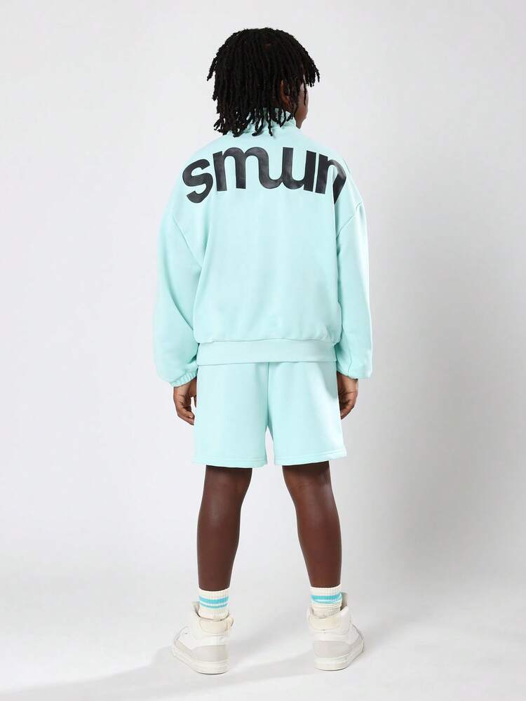 Funnel Neck Sweatshirt And Bermuda Shorts With Brand Logo