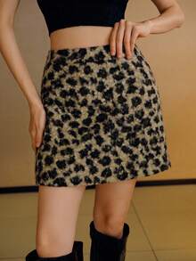 MOTF PREMIUM Falda con cremallera lateral con estampado de leopardo suave - Multicolor - Ver 4