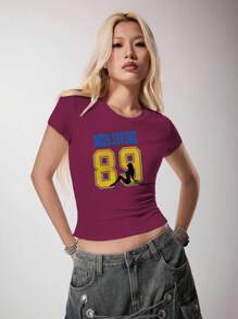 Maria Clara Maia Casual Sports Numeric Pattern Short Sleeve T-Shirt For Women Suitable For Going Out