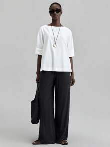 Ontre 2025 New Arrival Women Autumn/Fall Apparel, 2000s Retro Countryside Style Office Lady Casual Business Blouse, Summer Solid Crew Neck Raglan Sleeve Blouse - White - View 7