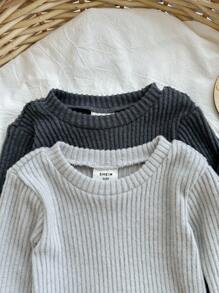 4pcs Baby Boy Solid Gray Comfortable Round Neck Long Sleeve T-Shirt And Leggings Soft Snug Fit Pajama Set