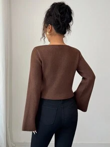 Selianne Autumn/Winter Elegant Asymmetrical Neck Knit Sweater Knit Pullover Fall - Coffee Brown - View 2