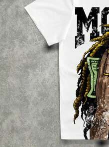 Manfinity ZONE917 Bộ áo phông và quần short in họa tiết kẻ sọc Hipster Money Character phong cách đường phố - Nhiều màu - Xem 4