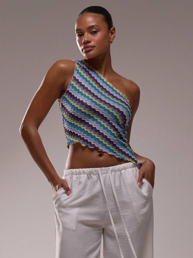 MUSERA Asymmetrical Hem Crochet Fitted Top Vacation Boho Ibiza