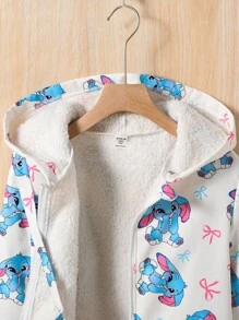 女孩卡通印花夹克，搭配斜挎包，蓬松米色，休闲日常穿着，秋冬 - 彩色 - 查看 5