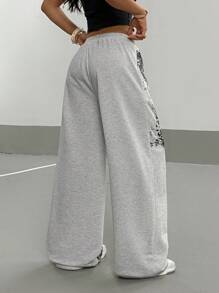 StreetHx 女款浅灰色豹纹街头潮流宽松朋克风 Y2K 坏蛋学院风返校通勤休闲运动裤 - 淺灰色 - 查看 2