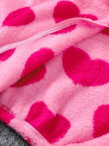 SHEIN Tween Girls' Loose Casual Fuzzy Heart Zipper Warm Jacket,In Fall/Winter