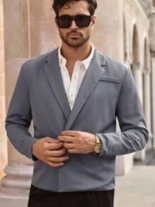 Manfinity VCAY Áo khoác blazer rộng rãi dệt sọc thường ngày cho nam Bộ đồ kẻ sọc cho nam Bộ đồ màu xám Bộ đồ mùa hè Áo khoác thể thao cho nam Bộ đồ rời cho nam Bộ đồ nam Bộ đồ màu xám cho nam Bộ đồ mùa hè Áo khoác blazer màu xám, cho mùa thu đông - Xám - Xem 6
