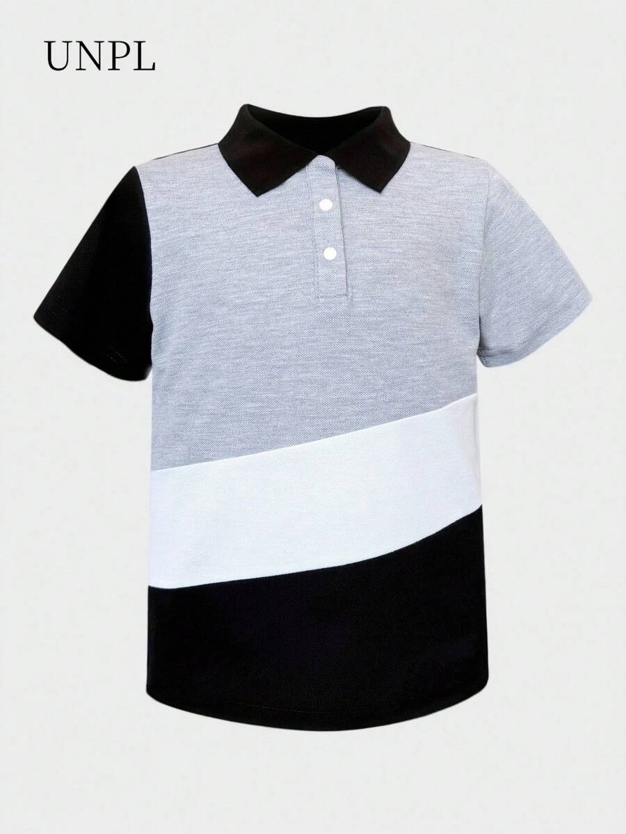 SHEIN Boys Short Sleeve Polo Shirt, Simple And Fashionable, Suitable For Summer - Multicolor - View 1